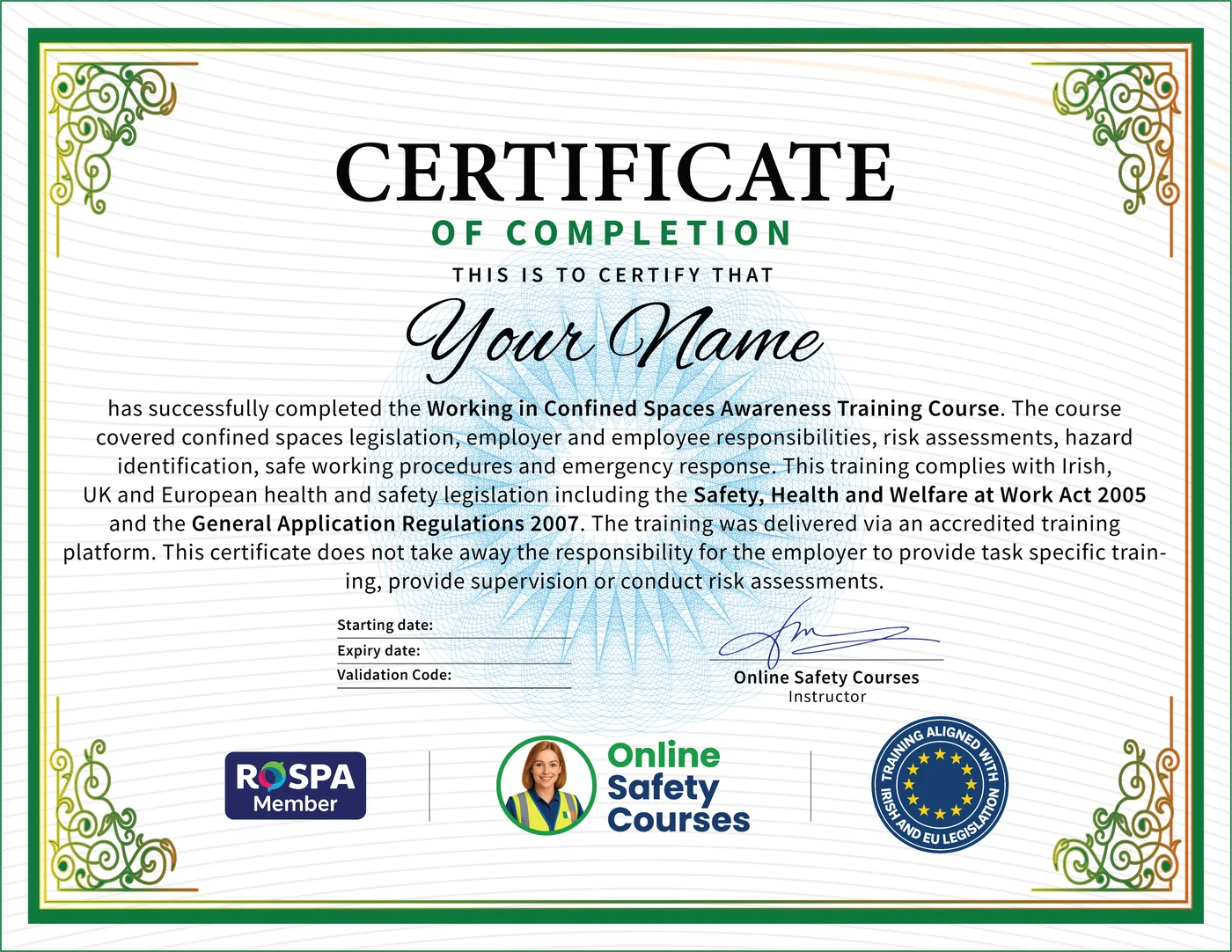 Confined Spaces certificate from Online Safety Courses: accredited Confined Spaces Course online with instant download