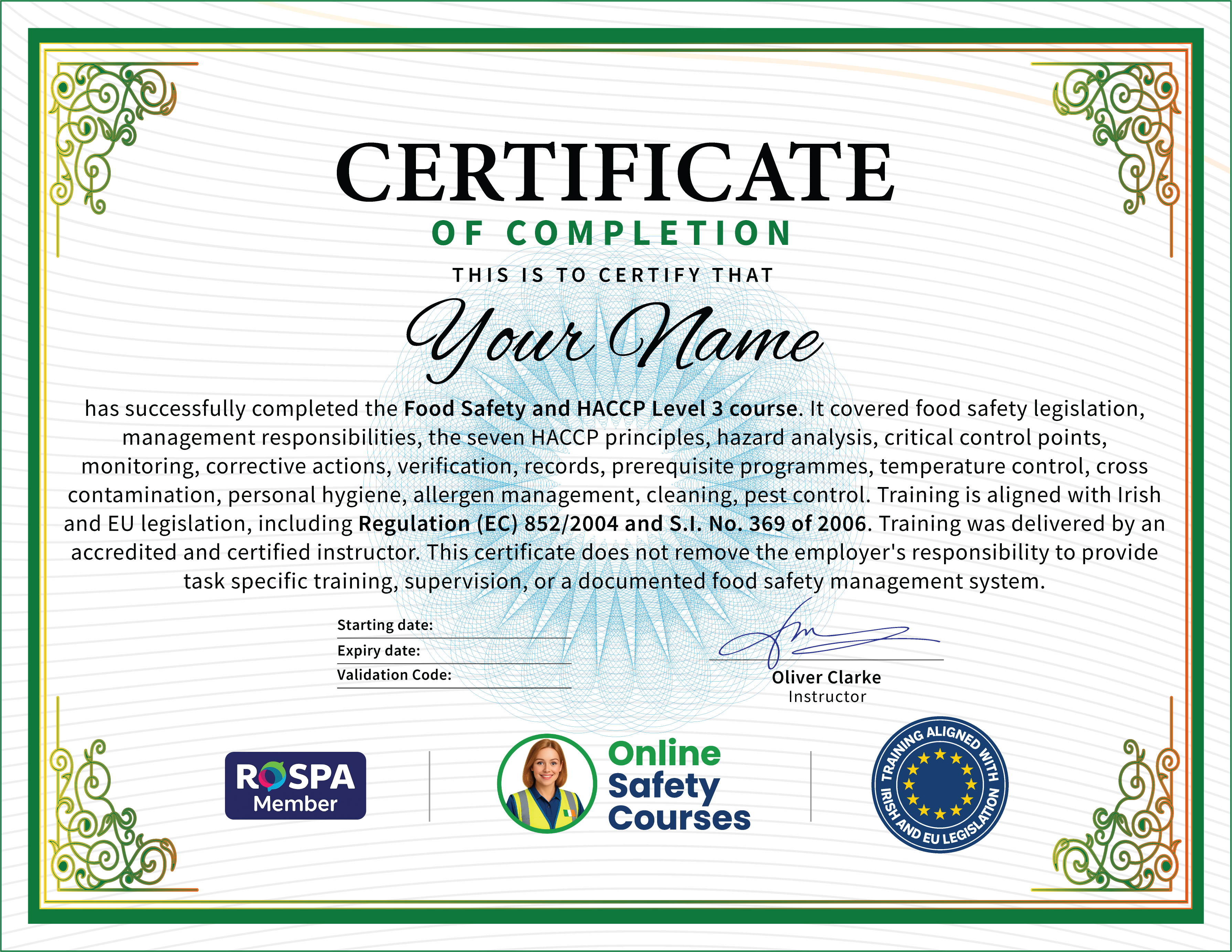 Food Safety and HACCP Level 3 certificate from Online Safety Courses: accredited Food Safety and HACCP Level 3 Course online with instant download