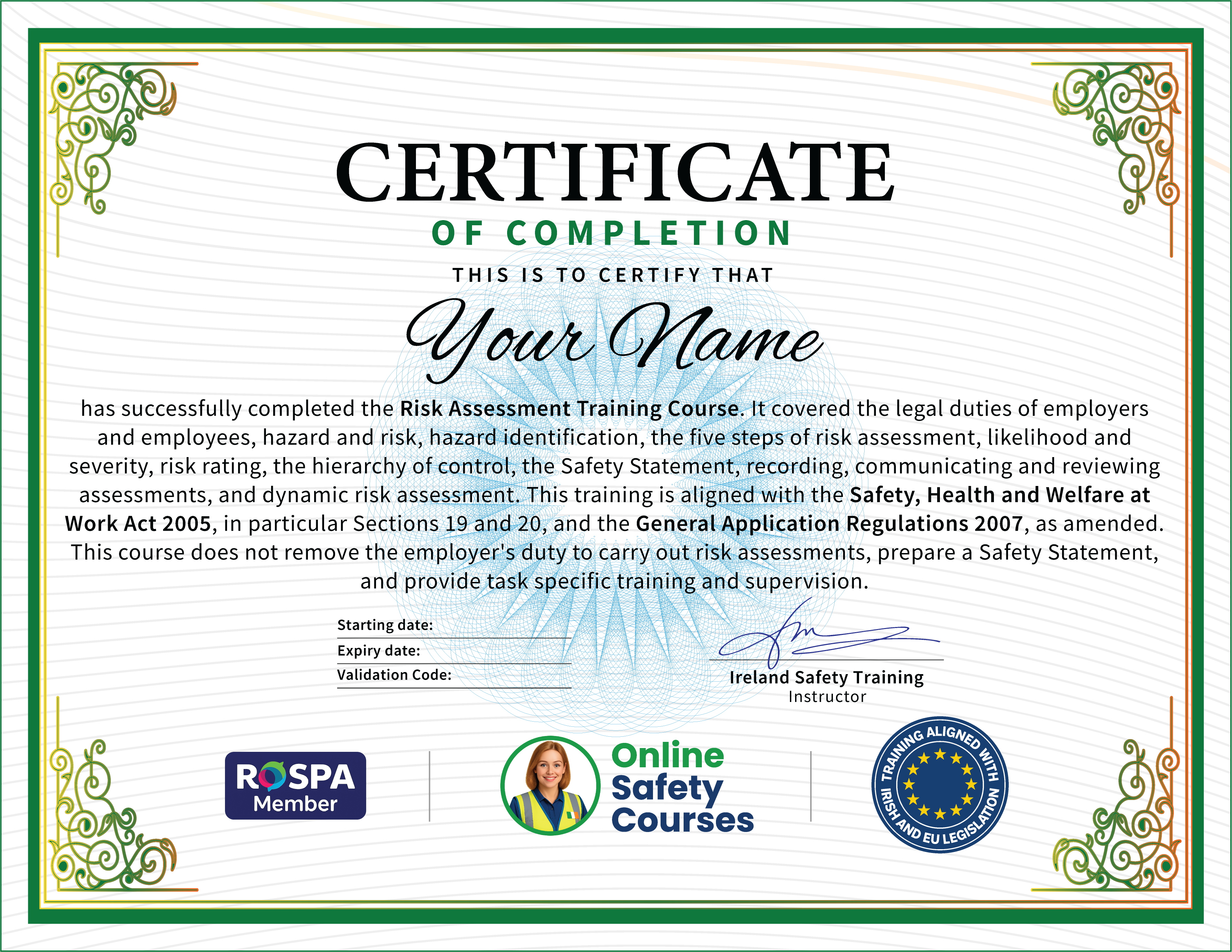 Risk Assessment certificate from Online Safety Courses: accredited Risk Assessment Course online with instant download