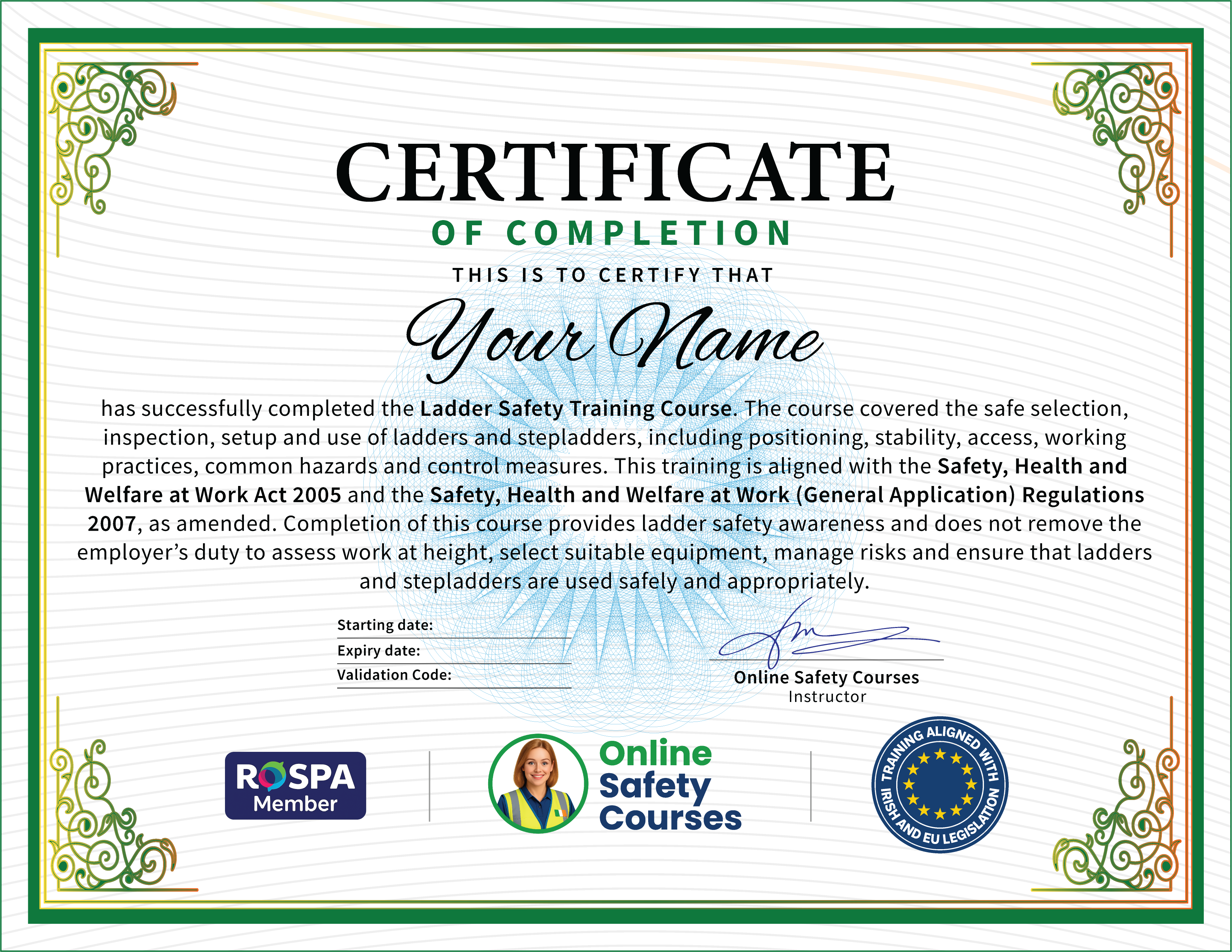 Ladder Safety certificate from Online Safety Courses: accredited Ladder Safety Course online with instant download