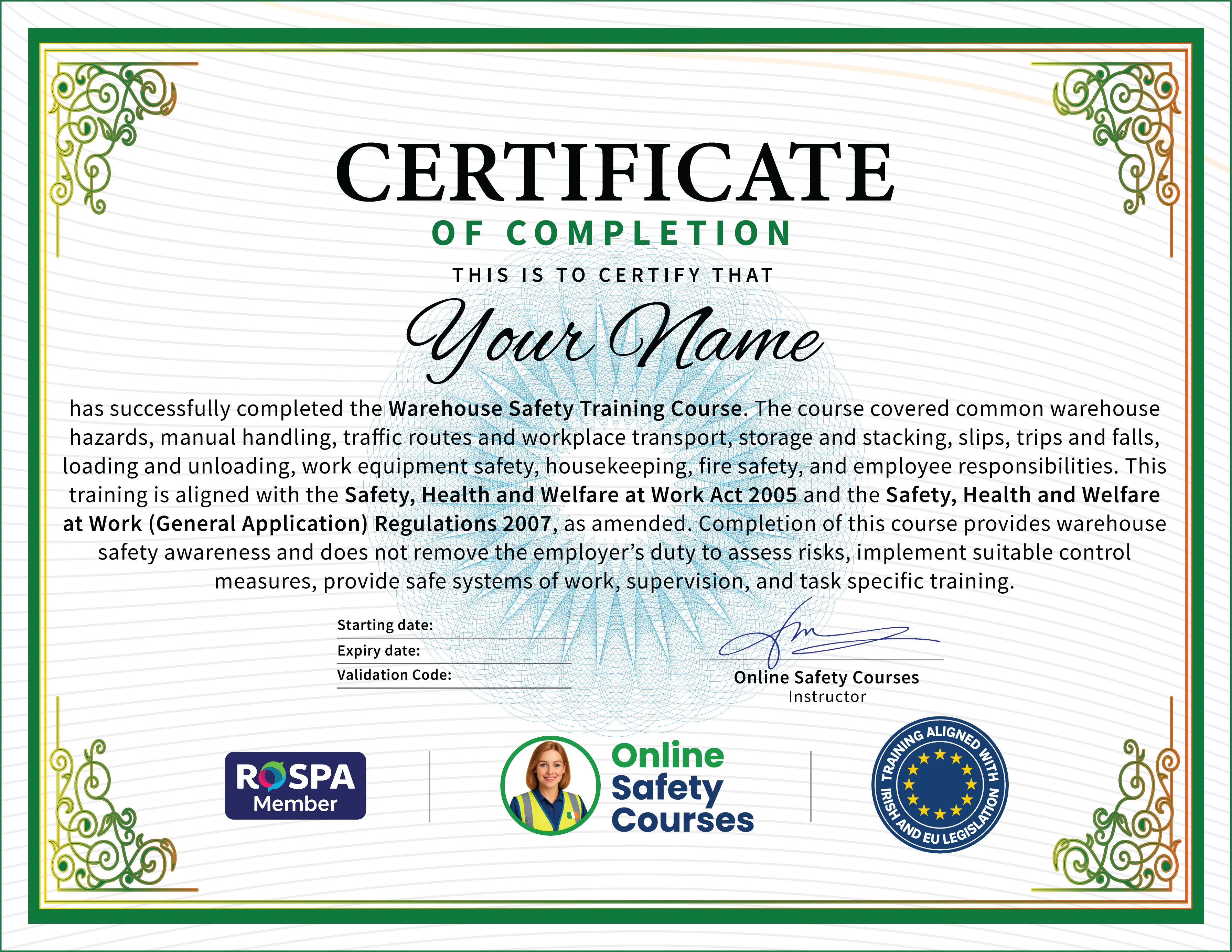 Warehouse Safety certificate from Online Safety Courses: accredited Warehouse Safety Course online with instant download