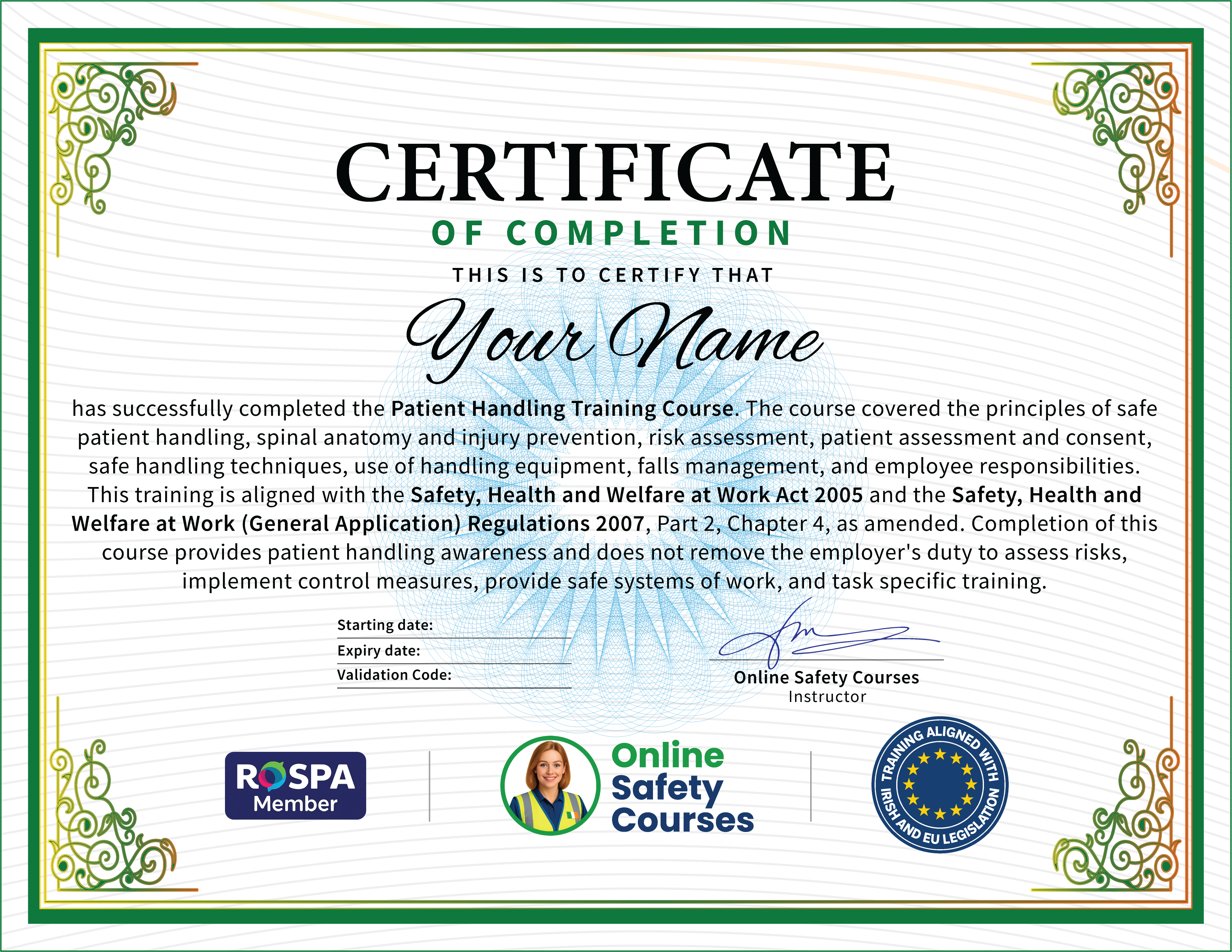 Patient Handling certificate from Online Safety Courses: accredited Patient Handling Training Course online with instant download