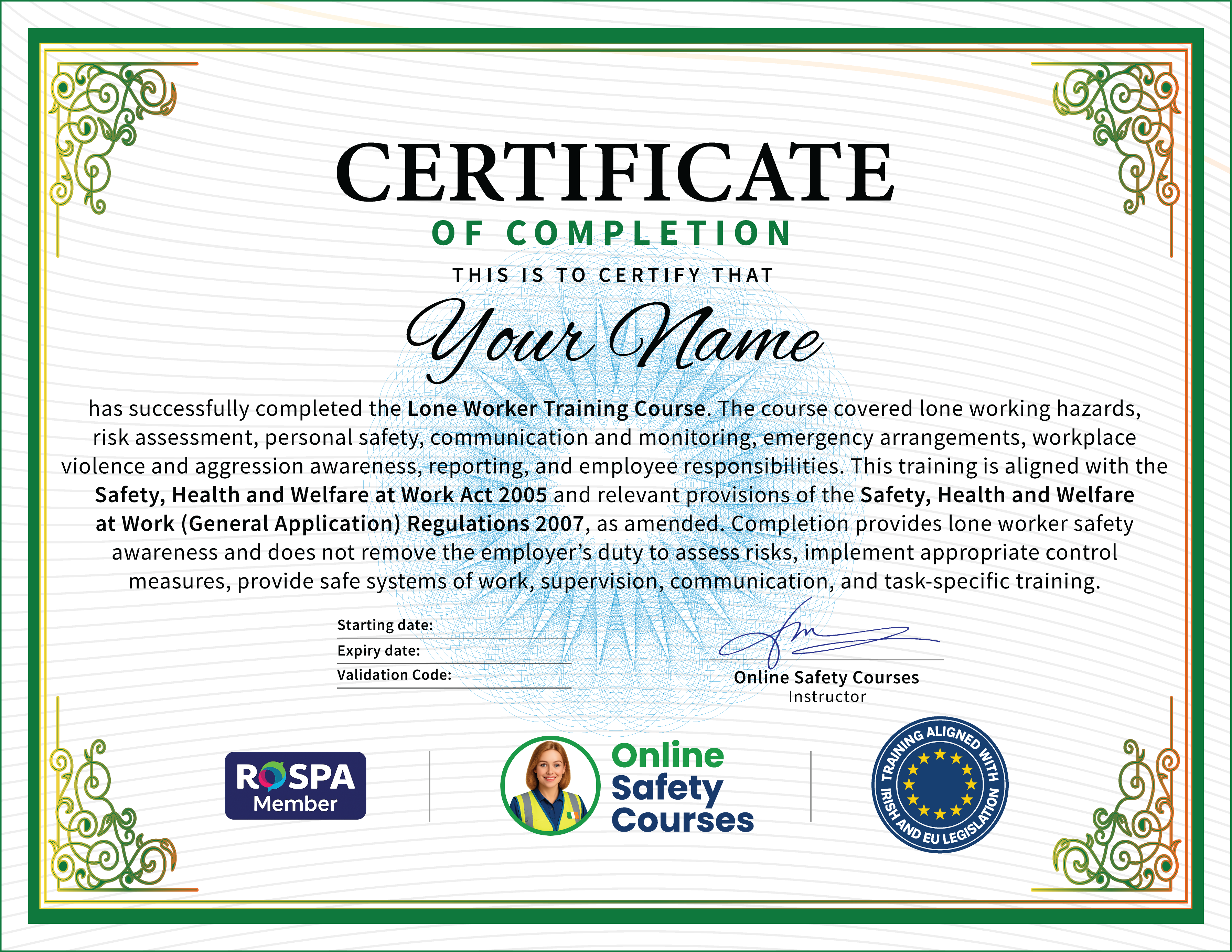 Lone Worker certificate from Online Safety Courses: accredited Lone Worker Training Course online with instant download