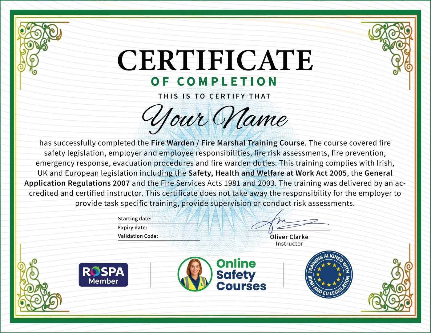 Fire Warden certificate from Online Safety Courses: accredited Fire Warden Course online with instant download