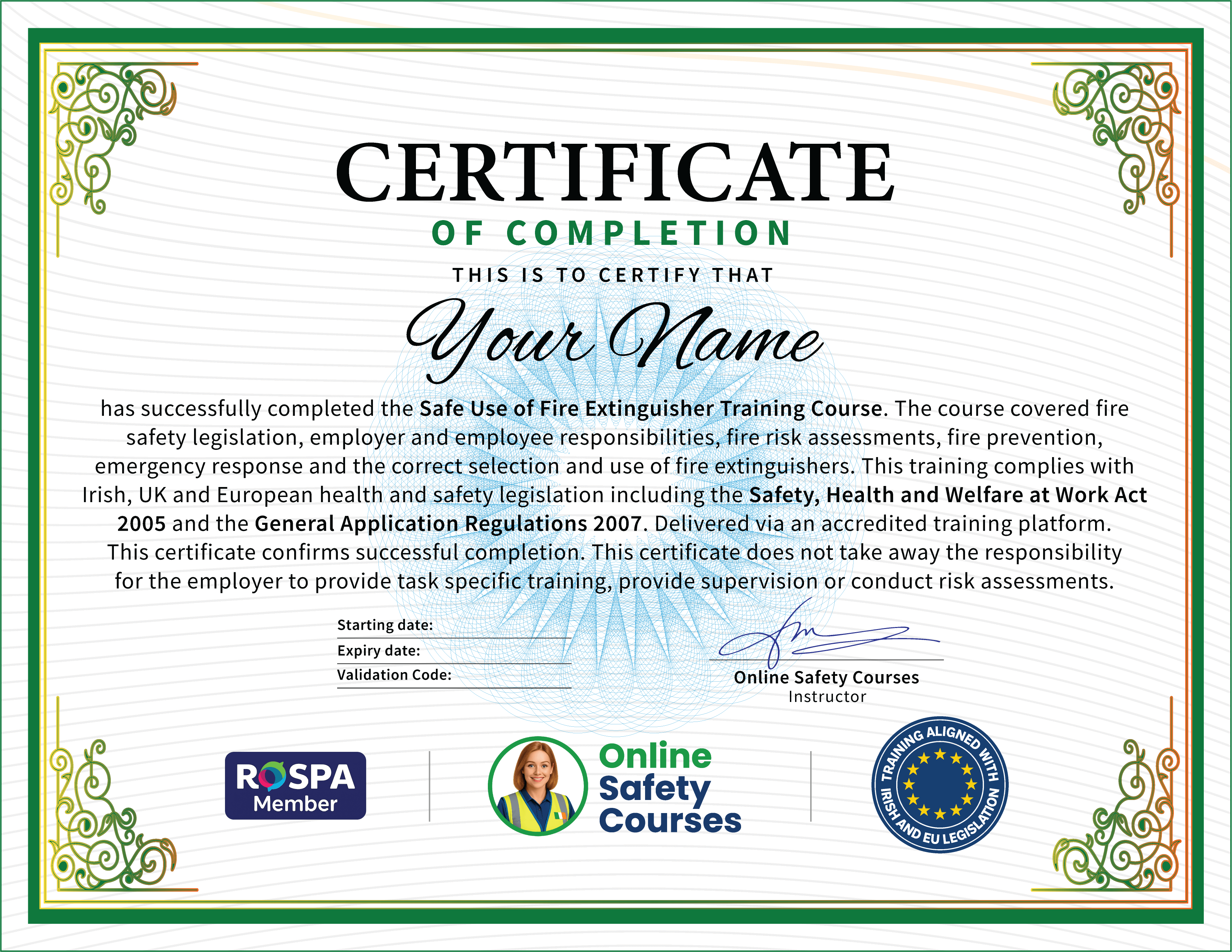 Fire Extinguisher Certificate Example - Fire Extinguisher Cert Dublin Ireland - CPD Accredited