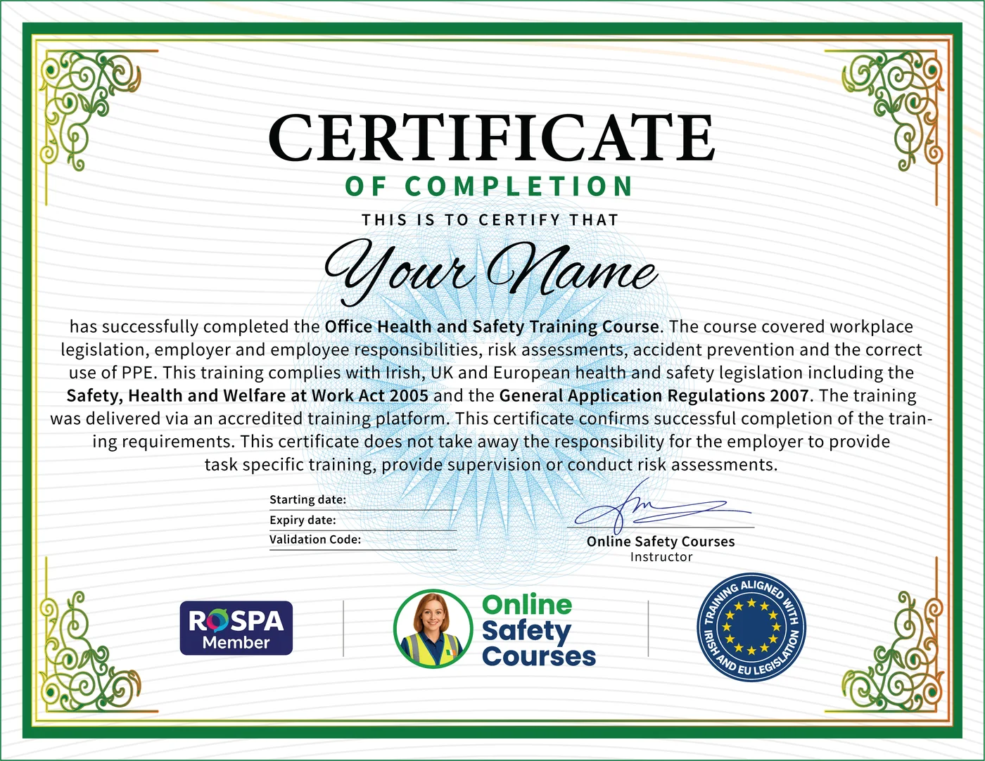 Office Health and Safety certificate from Online Safety Courses: accredited Office Health and Safety Course online with instant download