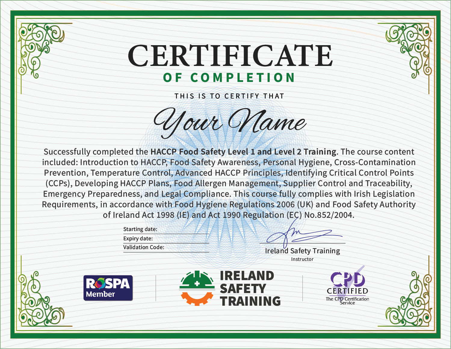 HACCP Certificate Ireland - Official Food Safety Certificate Dublin - CPD Accredited HACCP Certificate Online